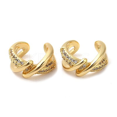Rack Plating Brass Micro Pave Cubic Zirconia Criss Cross Cuff Earrings EJEW-E290-08G-1