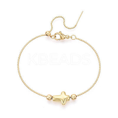 Adjustable Brass Beaded Slider Bracelets for Women BJEW-T022-20G-1