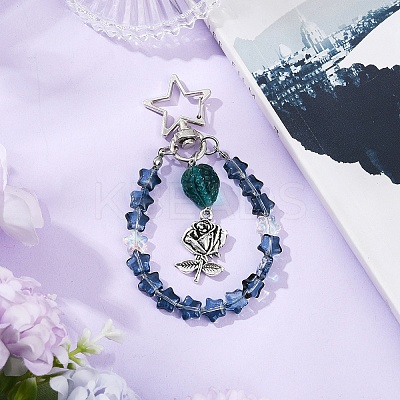Glass Star & Alloy Rose Pendant Decoration HJEW-YW00071-05-1