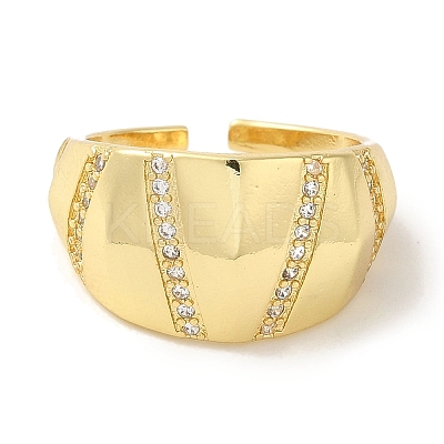 Rack Plating Brass Micro Pave Cubic Zirconia Cuff Ring RJEW-P104-11G-1