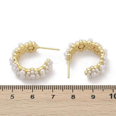 Flower Brass ABS Imitation Pearl Stud Earrings EJEW-M082-05G-1