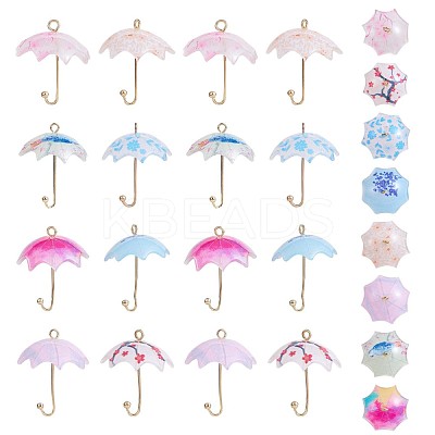 16Pcs Acrylic Umbrella Charms Pendants Acrylic Dangle Charm with Brass Loops for Jewelry Necklace Earring Making Handmade JX313A-1