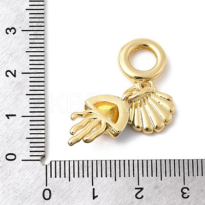 Brass Cornflower Blue Enamel European Dangle Charms KK-C138-03G-1
