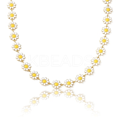304 Stainless Steel Daisy Flower Link Chains with Enamel AJEW-CJ0001-22B-1