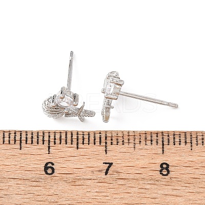 Starfish with Shell Shape Brass Micro Pave Clear Cubic Zirconia Stud Earrings EJEW-L278-05P-1