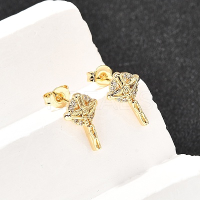 Cross Brass Micro Pave Clear Cubic Zirconia Stud Earrings EJEW-A135-17G-1
