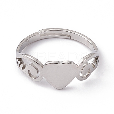 Non-Tarnish 201 Stainless Steel Heart Adjustable Ring for Women RJEW-K242-01P-1