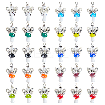 30Pcs Handmade Lampwork Beads with Glass Beads Pendants PALLOY-FH00166-1
