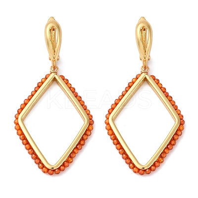 Rack Plating Brass Cubic Zirconia Rhombus Hoop Earrings EJEW-L303-02G-1
