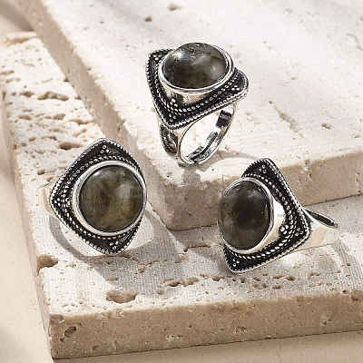 Natural Labradorite Adjustable Rings G-P560-03AS-05-1