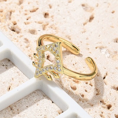 Brass Micro Pave Clear Cubic Zirconia Cuff Finger Rings for Women RJEW-U033-06G-1