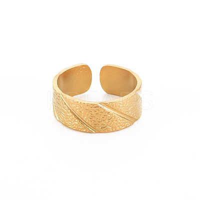 Ion Plating(IP) 304 Stainless Steel Textured Open Cuff Ring for Women RJEW-S405-165G-1