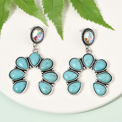 Alloy Synthetic Turquoise Dangle Stud Earrings EJEW-U053-09B-AS-1