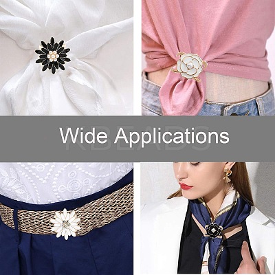 8Pcs 4 Styles Carnation & Daisy Golden Alloy Enamel Scarf Buckle Ring AJEW-CJ0001-33-1