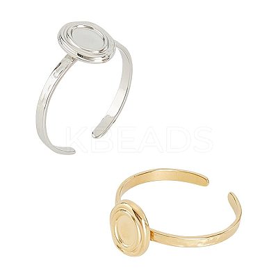 2Pcs 2 Colors 304 Stainless Steel Open Cuff Finger Ring Cabochon Settings STAS-UN0045-16-1