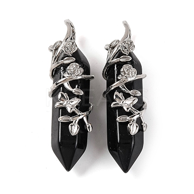 Natural Obsidian Double Terminal Pointed Pendants G-C144-03P-11-1