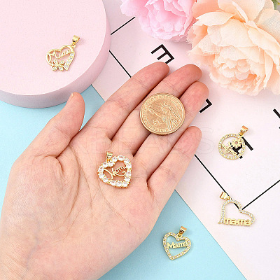 5Pcs 5 Style Brass Micro Pave Clear Cubic Zirconia Pendants ZIRC-YW0001-24-1