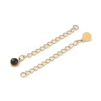 Ion Plating(IP) 316 Surgical Stainless Steel Curb Chain Extender with Gemstone Round Charm STAS-A097-01G-1