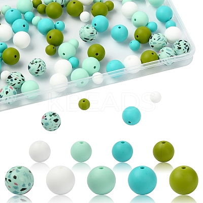 90Pcs 9 Colors Round Food Grade Eco-Friendly Silicone Beads SIL-YW0001-75C-1