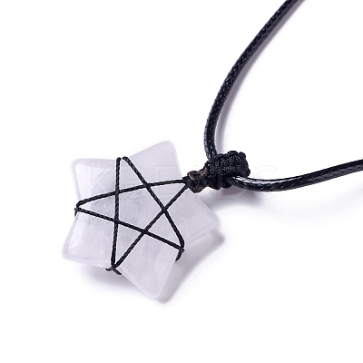 Adjustable Natural Quartz Crystal Star Pendant Necklace NJEW-B086-03H-1
