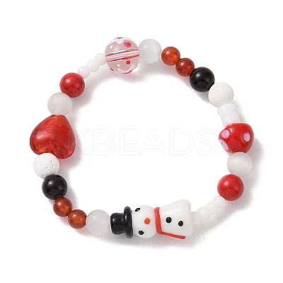 Natural Mixed Gemstone & Lampwork Stretch Bracelet BJEW-TA00259-1