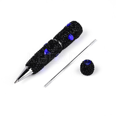 Heart Resin & Polymer Clay Pave Rhinestone Ball-Point Pen AJEW-T013-03A-1