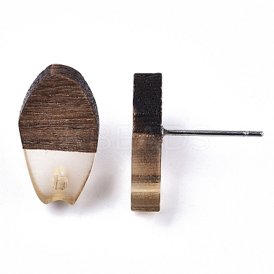 Transparent Resin & Walnut Wood Stud Earring Findings MAK-N032-010A-A03-1
