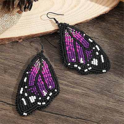 Bohemian Style Green Butterfly Wing Glass Bead Handmade Dangle Earrings GG1438-1