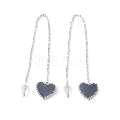 Long Chain with Enamel Heart Dangle Stud Earrings EJEW-A067-01P-A-1