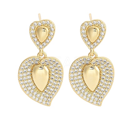 Brass Micro Pave Clear Cubic Zirconia Dangle Stud Earrings for Women LS-EJEW-F352-05G-02-1
