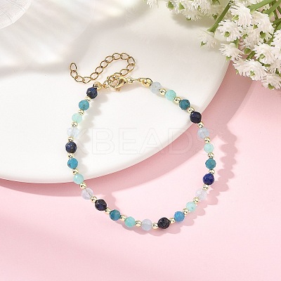 Natural White Jade & Amazonite & Apatite & Lapis Lazuli Round Beaded Necklaces and Bracelet Set SJEW-JS01382-1