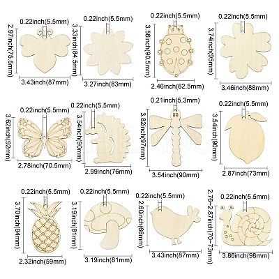 60Pcs 12 Styles Blank Wood Big Pendants WOOD-CJ0002-26-1