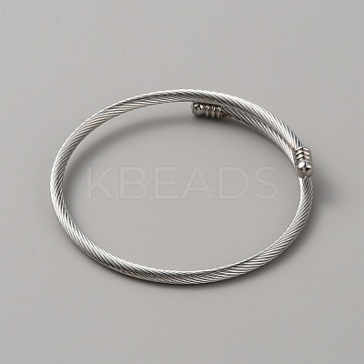 304 Stainless Steel Round Rope Chain Cuff Bangle for Women LS-BJEW-WH0020-36P-1