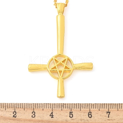 Christian Upside Down Cross & Star Alloy Pendant Pendant Twisted Chain Necklaces for Women NJEW-NH0001-03G-1