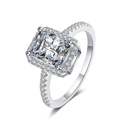 Rhodium Plated 925 Sterling Silver Micro Pave 5x7mm Emerald Cubic Zirconia Finger Rings for Women WG8E258-85-1