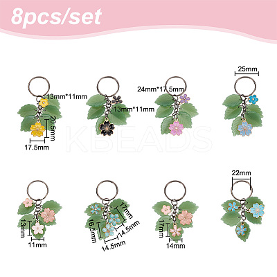 Flower Leaf Alloy Enamel & Glass Pendant Keychain KEYC-AB00014-1