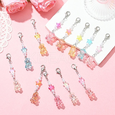 12Pcs 6 Colors Bear Acrylic & ABS Plastic Imitation Pearl Pendant Decorations HJEW-YW00128-1