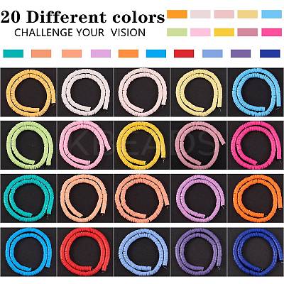 20 Strands 20 Colors Flat Round Handmade Polymer Clay Beads CLAY-SZ0001-72-1