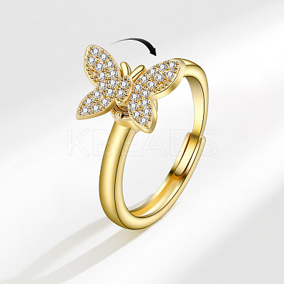 Adjustable Brass Pave Cubic Zirconia Enamel Rotating Finger Rings for Women FS-WGAC909-02-1