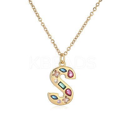 Brass Pave Colorful Cubic Zirconia Initial Pendant Necklaces for Women FS-WG02860-19-1