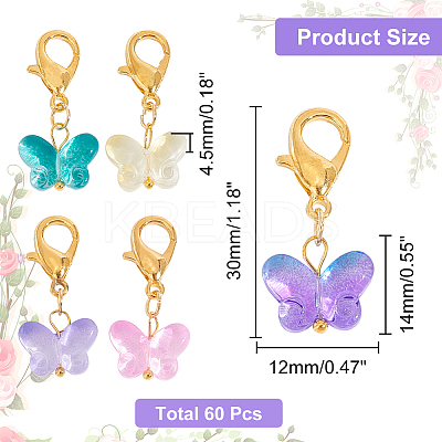 60Pcs Colorful Butterfly Glass Pendant Decorations HJEW-PH0001-65-1