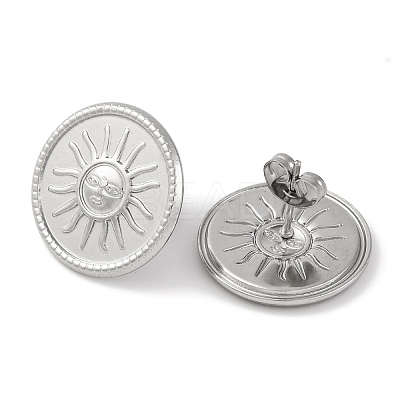 304 Stainless Steel Flat Round with Sun Stud Earrings EJEW-D281-24S-1