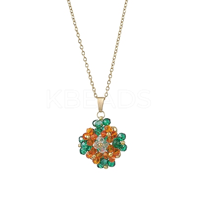Glass Seed Beaded Clover Pendant 304 Stainless Steel Cable Chain Necklaces for Women NJEW-MZ00128-03-1