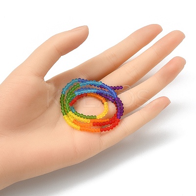 Rainbow Color 7 Colors Transparent Frosted Glass Beads Strands FGLA-YW0001-01-1