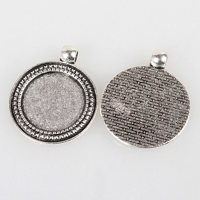 Vintage Tibetan Style Alloy Flat Round Pendant Cabochon Bezel Settings TIBEP-O006-07AS-1