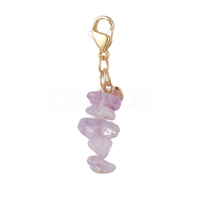 Alloy Enamel Heart & Natural Amethyst Chip Bead Pendant Decorations HJEW-JM00986-01-1