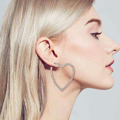 2 Pairs 2 Colors Crystal Rhinestone Hollow Out Heart Stud Earrings with 925 Sterling Silver Pins EJEW-AN0001-23-1