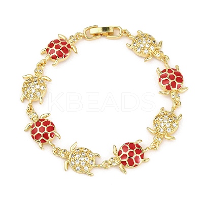 Brass Micro Pave Clear Cubic Zirconia Link Bracelets for Women BJEW-H209-05G-1
