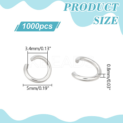 1000Pcs Tarnish Resistant 304 Stainless Steel Open Jump Rings STAS-LP0001-39P-03-1