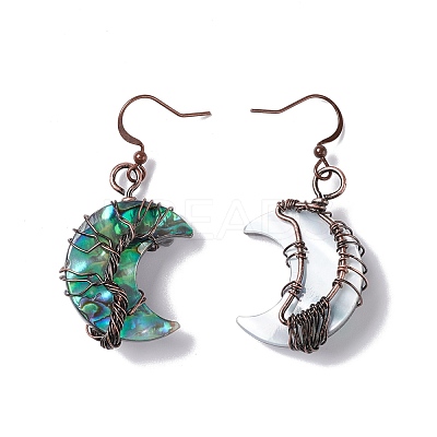 Natural Paua Shell Crescent Moon Dangle Earrings EJEW-G307-01R-1